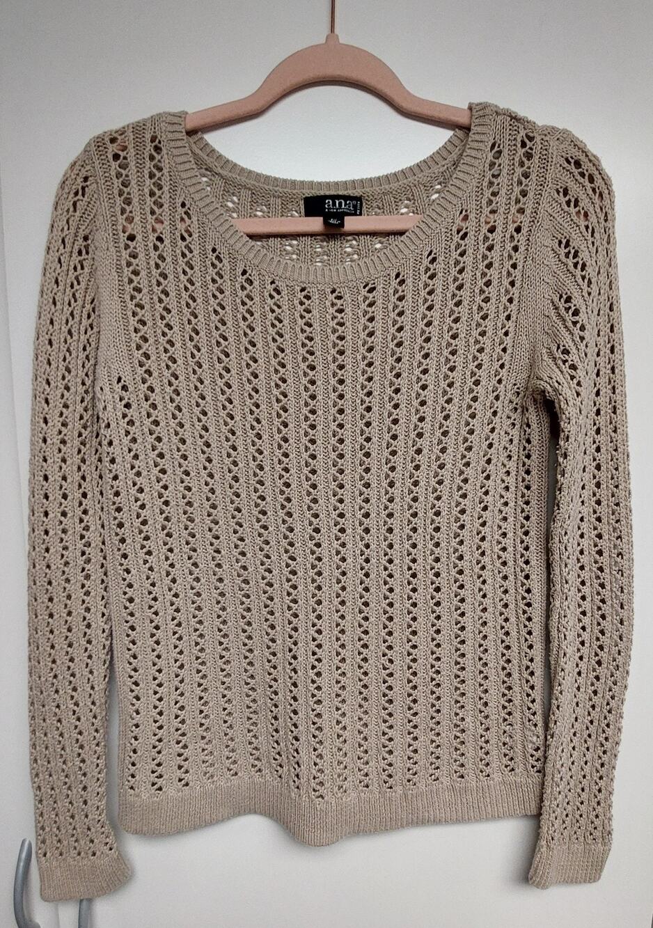 A.N.A. Crew Neck Loose Knit Pullover Sweater Natural Beige Petite Medium